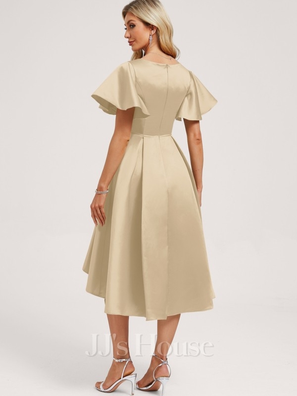 JJs House Champagne Satin High-Low V-Neck Dress - Picture 2 of 6